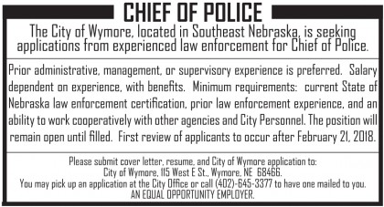 Wymore Chief of police ad